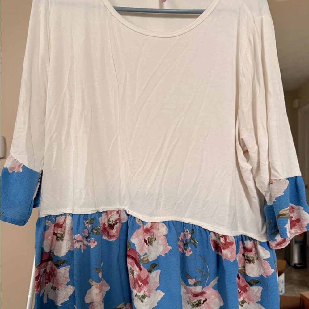 Cool Melon Chic Floral Women's Tunic - Cream and Blue